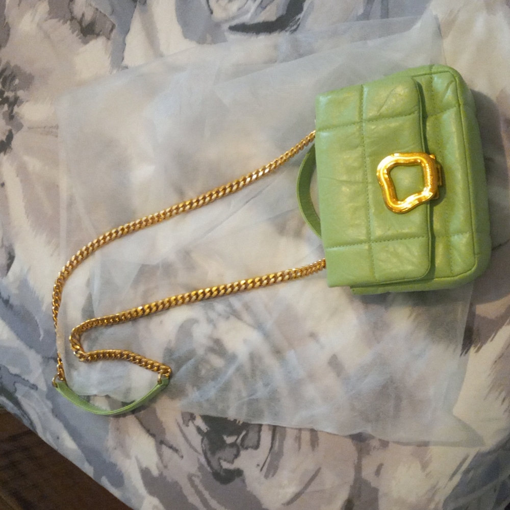Songmont Lime Green Quilted Mini Bag with Gold Chain - Picture 10 of 10